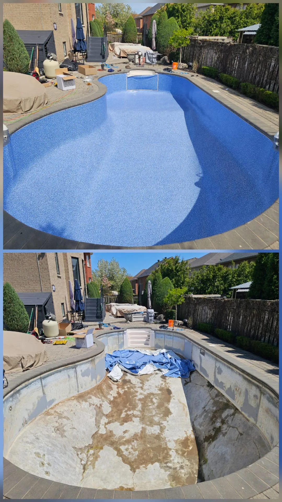 Curved Pool Blue Liner before and after
