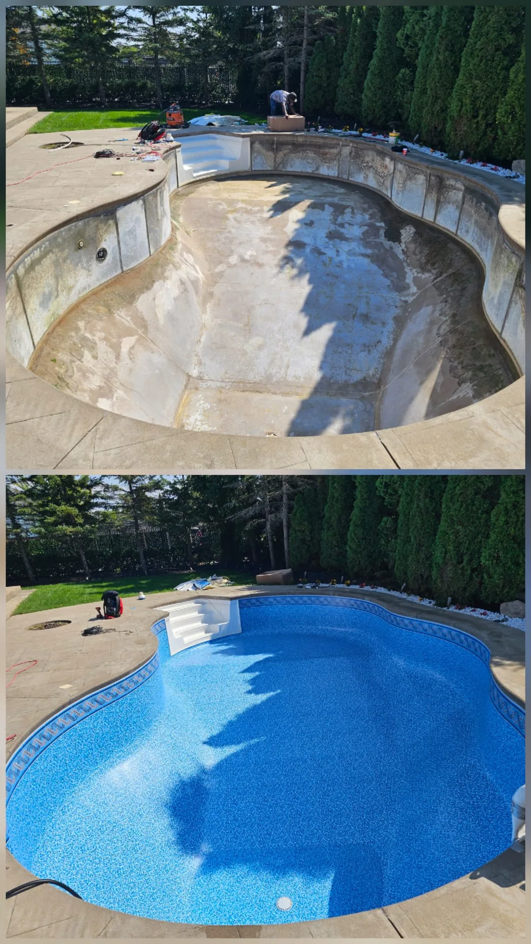Freeform Pool Liner Replacement before and after