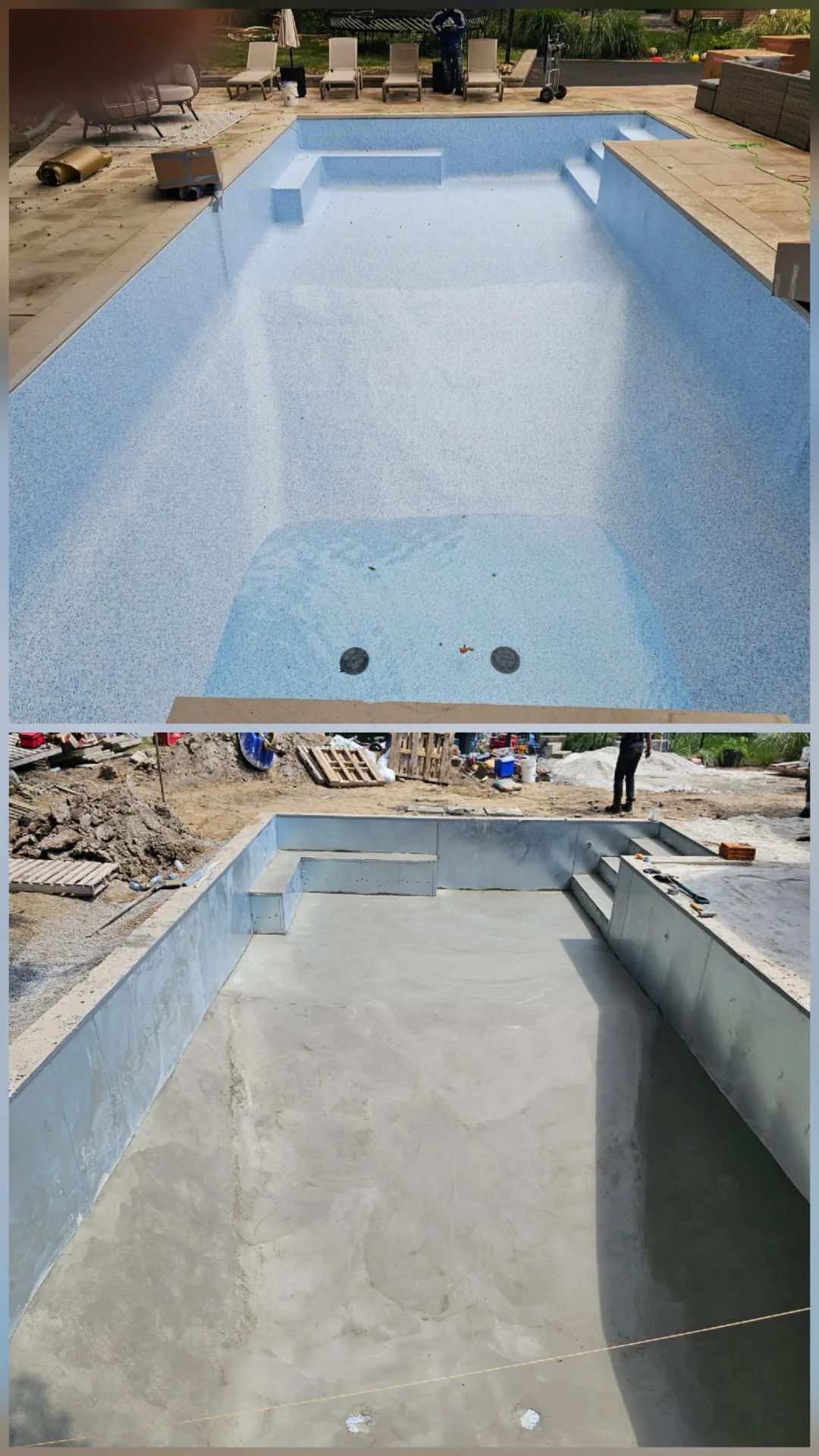 Rectangular Pool Liner Installation before and after