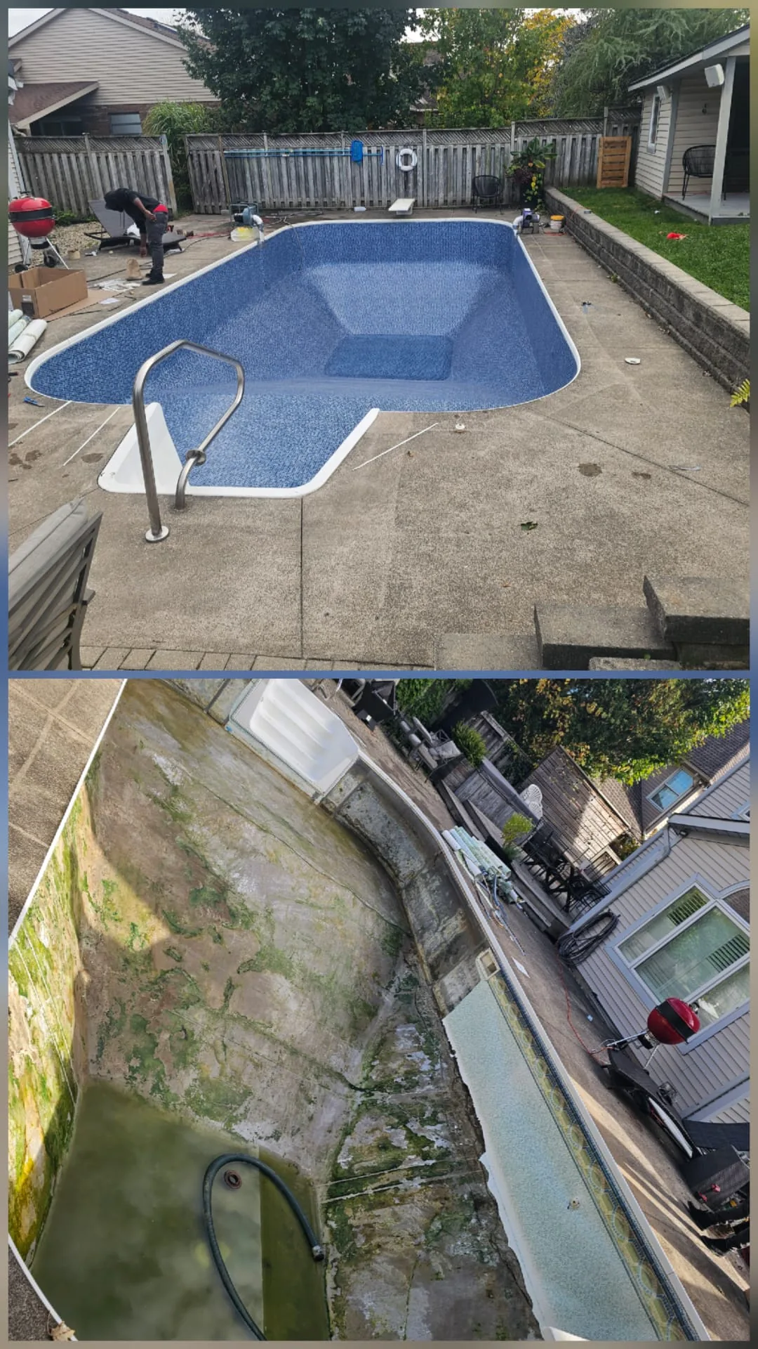 Rectangular swimming pool renovation before and after