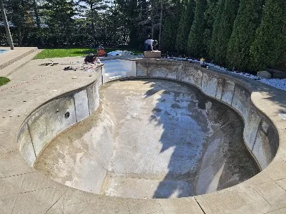 Freeform pool before vinyl liner replacement